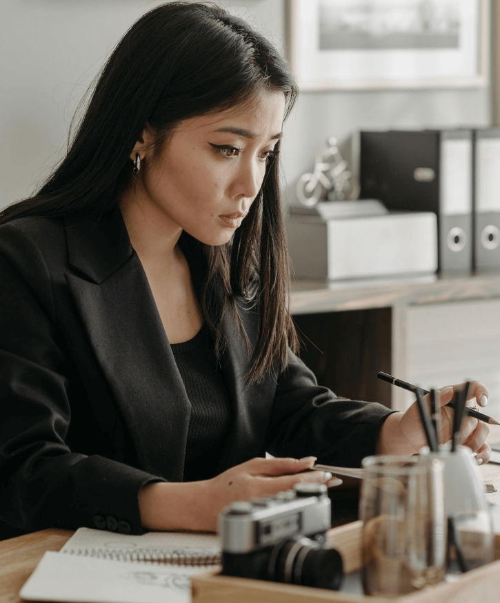 Woman focused at work Woman focused at work